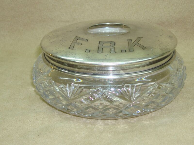 Antique 1920s Alvin Sterling Silver Cut Glass Hair Receiver