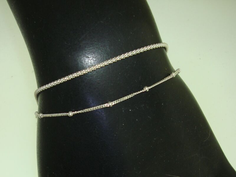 Sterling Silver 925 Italy Ankle Bracelet, 2 Strand, Adjustable 9" Chain