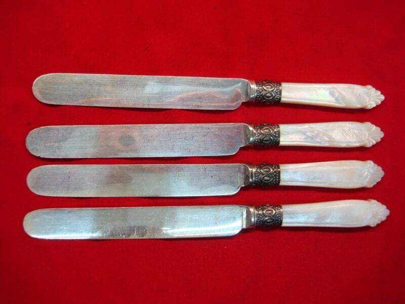 Vintage silver plate dinner knives with mother-of-pearl handles, set of 4