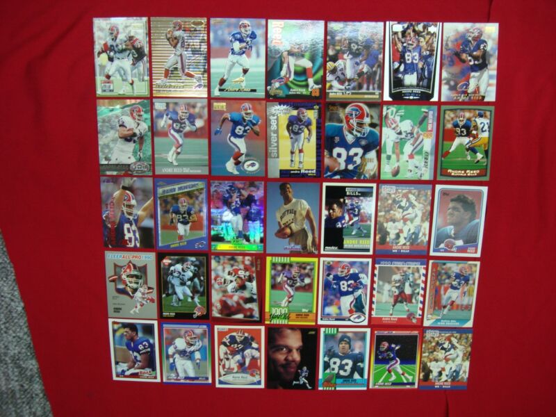 Collection of 35 Andre Reed football cards, including inserts and premiums