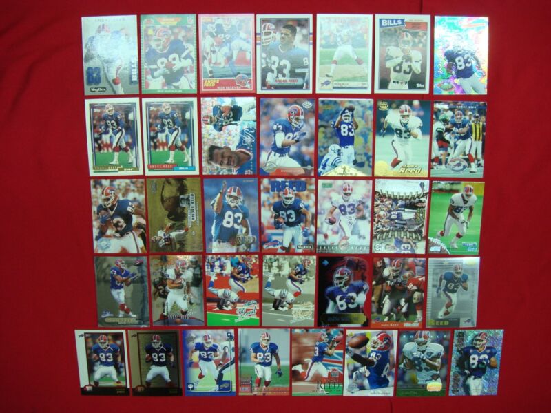 Andre Reed football card collection featuring 36 unique cards, parallels and inserts.