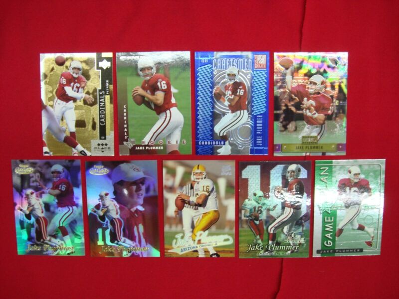 Jake Plummer football card lot featuring rookie cards, inserts, premiums, and serial numbers.
