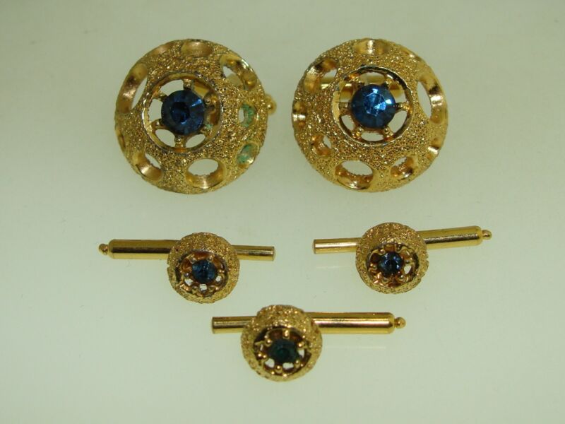 Vintage 1980s gold-plated faux topaz cufflinks and studs set