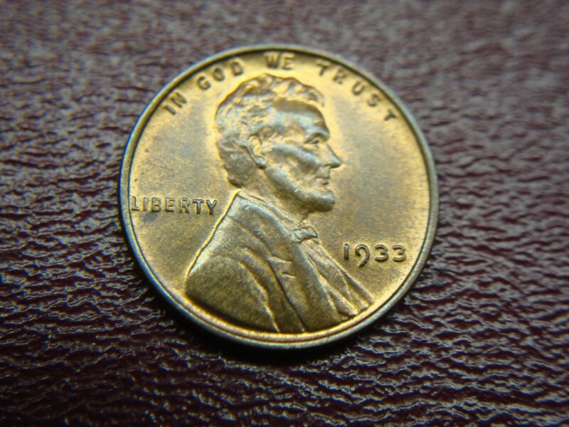 1933 Lincoln Cent with grease in die flaw and partial red surfaces