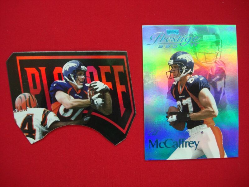 Rare Ed McCaffrey football cards, Playoff Prestige Blue and Absolute Red die-cut (serial numbered)