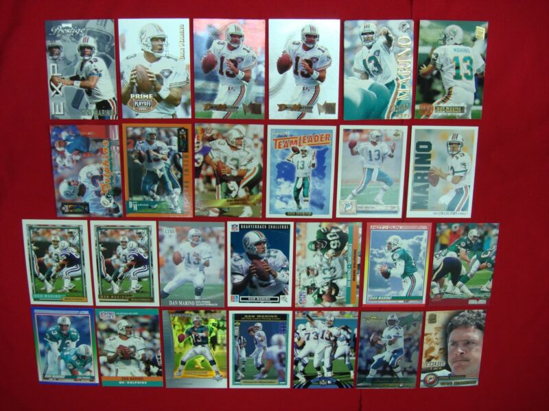Collection of 26 Dan Marino football cards, including parallels, inserts, and premiums