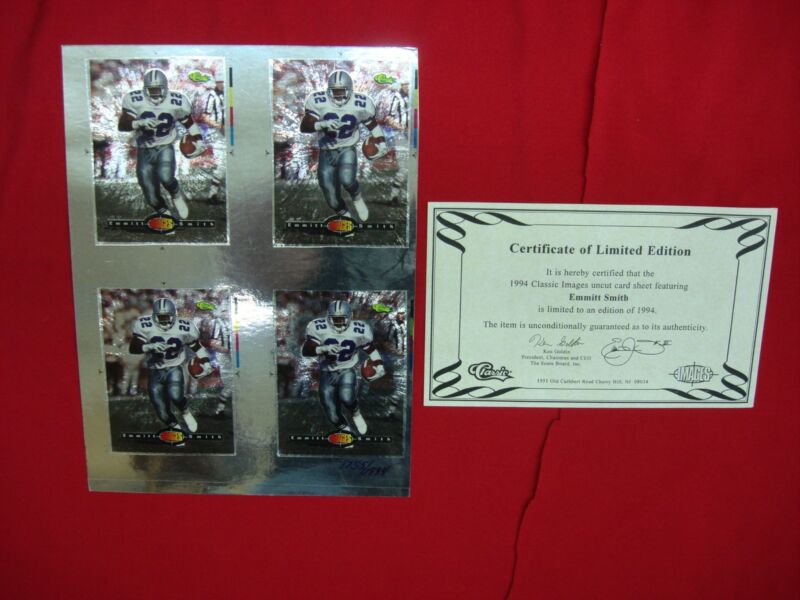 1994 Emmitt Smith Classic Images Uncut Sheet (Serial #1755/1994) with COA