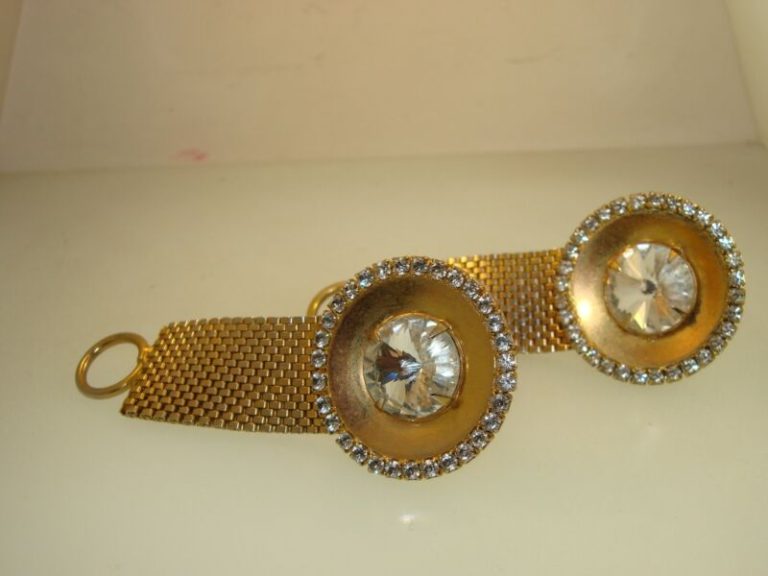 Vintage 1960s Gold Tone Mesh Rhinestone Cufflinks