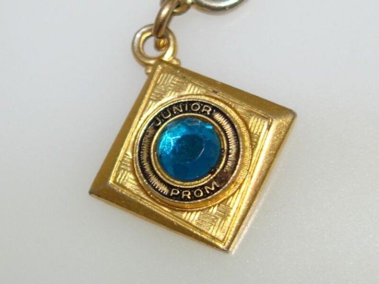 Vintage Jostens Junior Prom Charm, Gold Tone with Faux Blue Topaz