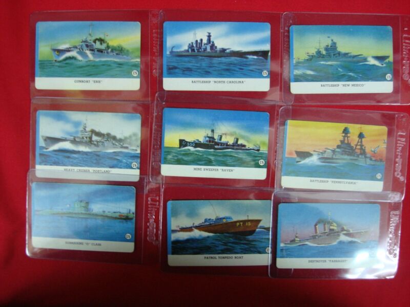 Vintage WWII Naval Craft Card-O Gum set - 9 complete cards (Series A)