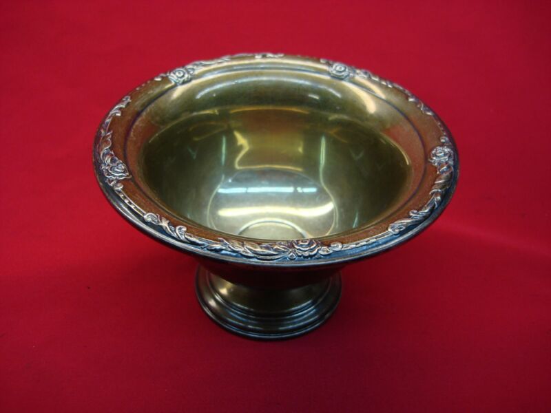 Antique sterling silver mayonnaise bowl with a damask rose pattern