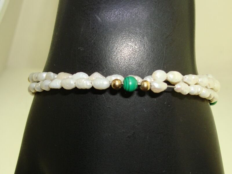 Vintage freshwater pearl and malachite bracelet
