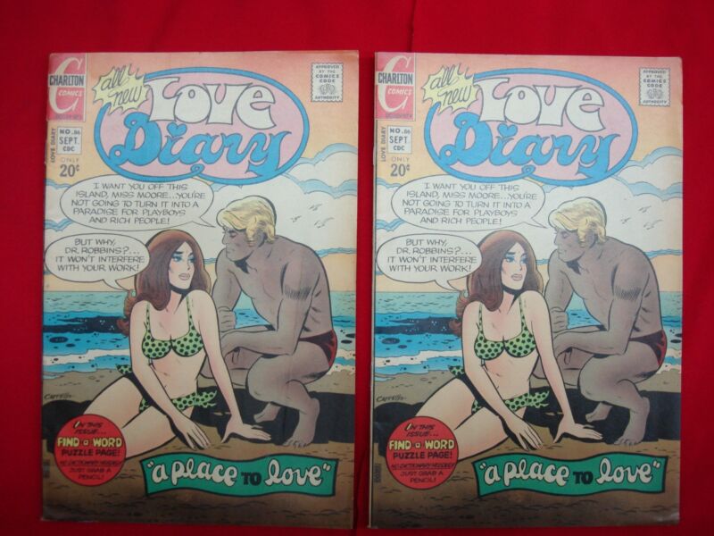 Vintage Charlton Comics Lot: Two copies of Love Diary #86 Vol. 5 from September 1973.