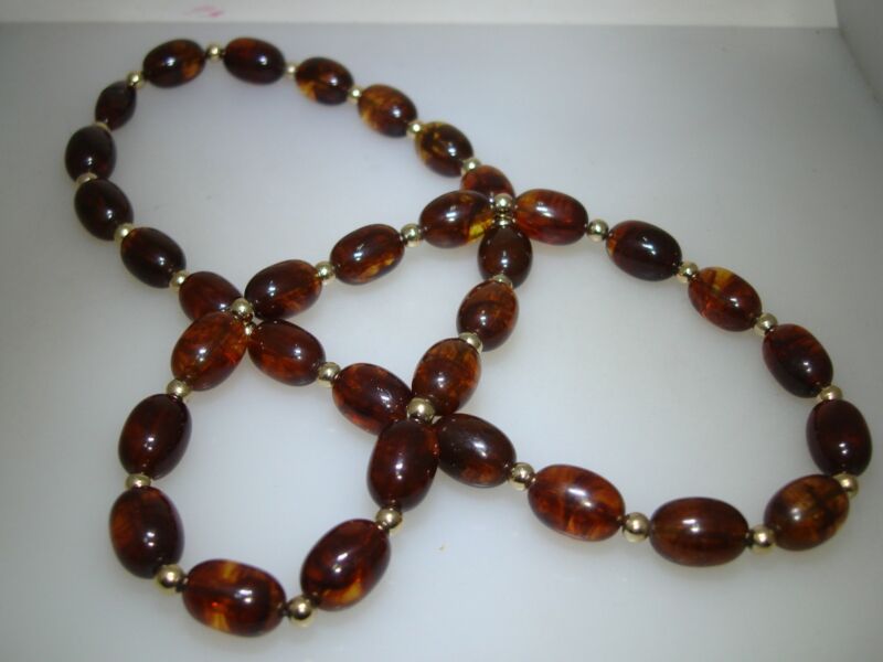 1970s Amber Lucite Bead Necklace, 22 Inch