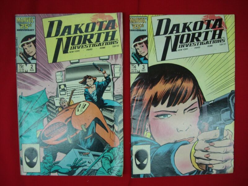 Dakota North Investigations comic book lot, issues #2 and #3 from 1986, Marvel Comics