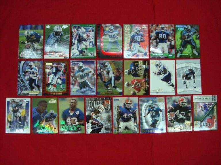 Collection of 22 Jevon Kearse football cards, including rookies and premium cards.