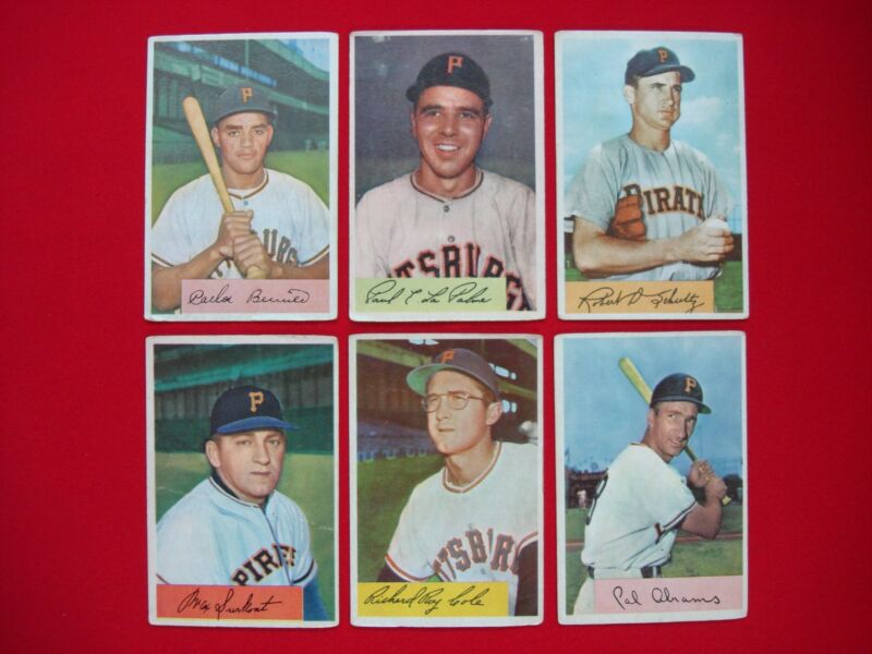 Lot of six vintage 1954 Bowman baseball cards, great starter set