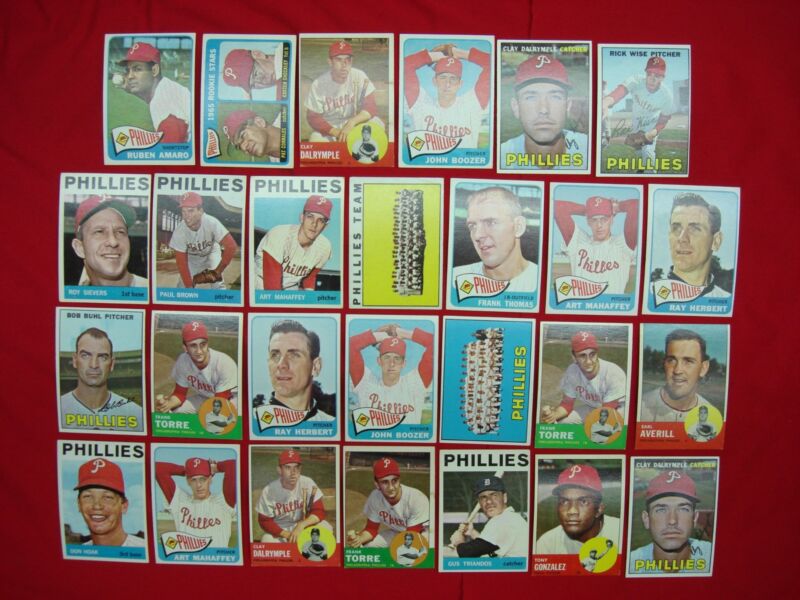 Vintage Philadelphia Phillies baseball card lot featuring Ruben Amaro and Pat Corrales
