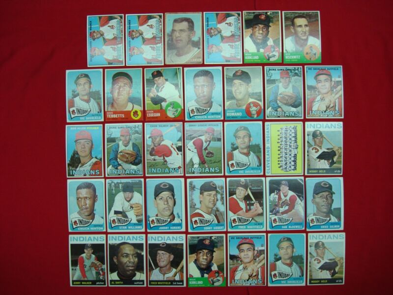 Vintage Cleveland Indians baseball cards (1963-1967), featuring Rocky Colavito, a team card, and a bonus Don Larsen card.