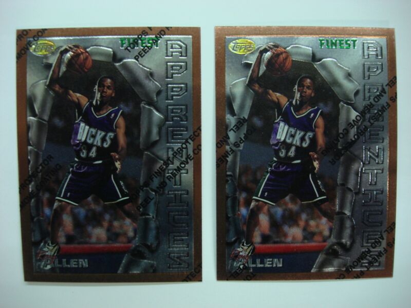 Ray Allen rookie basketball cards (2-card lot) from the 1996-97 Topps Finest set, #22 RC