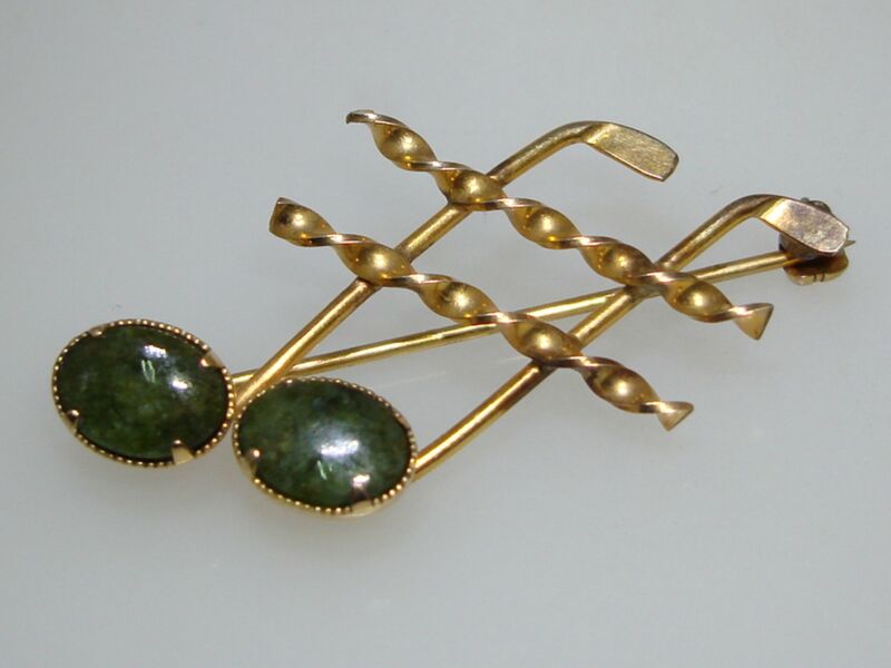 Vintage 1960s BAL RON Gold Filled Jade Musical Pin - D Sharp Chime