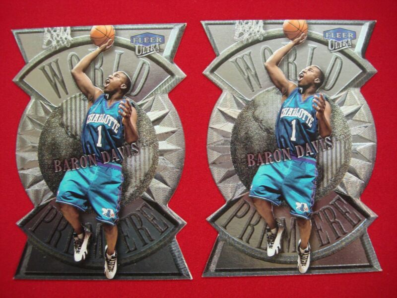 Baron Davis Rookie Card, 1999-00 Ultra World Premier #3 WP Die Cut Insert (2 Cards)