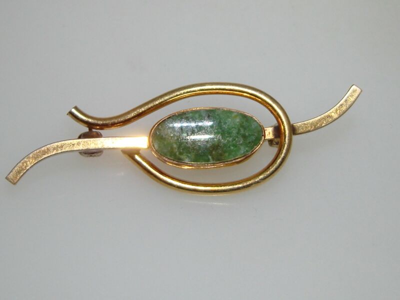Vintage 1960s Gold Filled Jade Pin by W.E. Richards