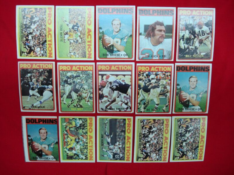 Lot of 15 vintage 1972 Topps Football cards featuring Bob Griese and Bubba Smith