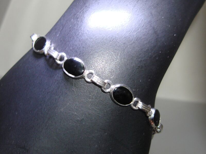 Vintage White Gold Filled Onyx Bracelet