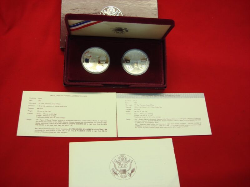 1983 & 1984 Los Angeles Olympics Proof Dollar Set (.900 Silver) - Excellent Condition