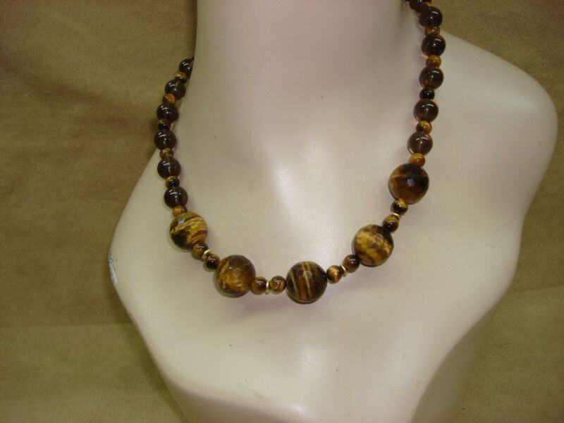 Vintage 14K gold tiger's eye bead necklace, estate find