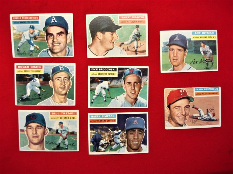 Lot of 8 vintage 1956 Topps baseball cards in excellent condition