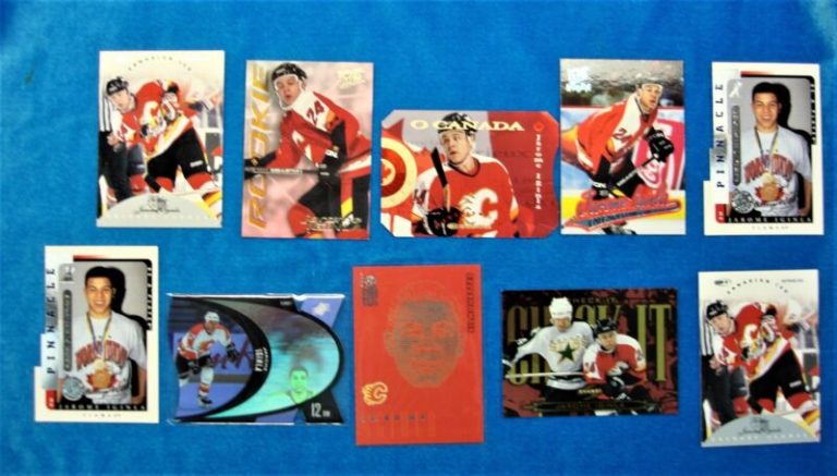 Jarome Iginla card lot featuring inserts and die-cuts from his time with the Calgary Flames.