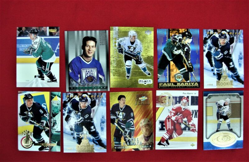 Lot of 10 Paul Kariya trading cards, including inserts and in nice condition