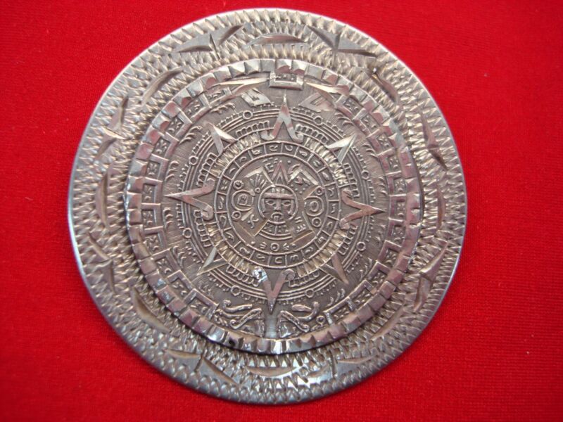 Vintage Sterling Silver Mayan Calendar Pin/Pendant