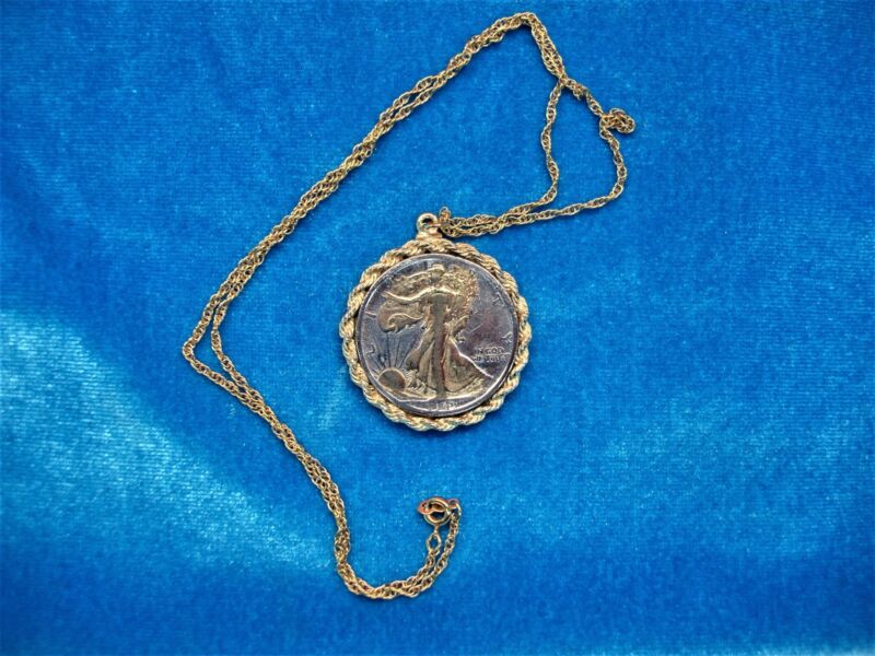 Vintage 1943 Walking Liberty Half Dollar Pendant Necklace