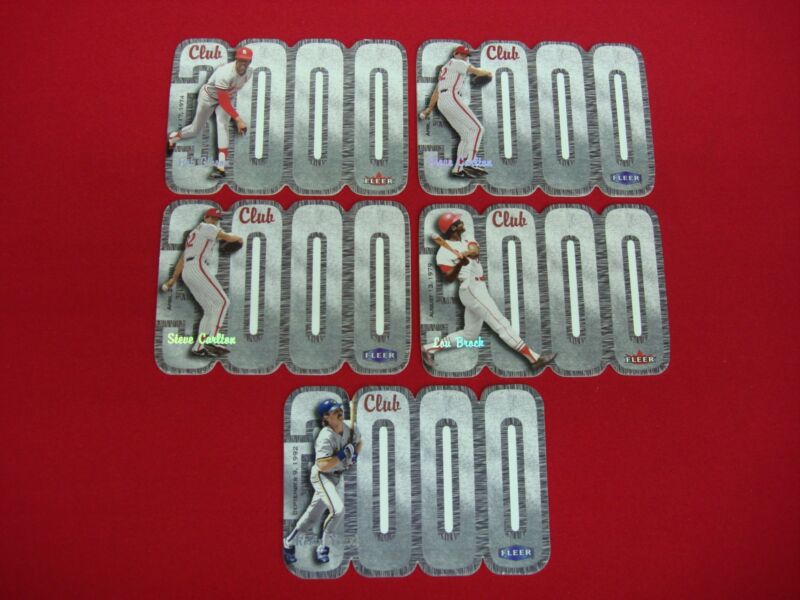 Five graded 2000 Fleer 3000 Club die-cut insert baseball cards featuring Yount, Carlton, Brock and Gibson