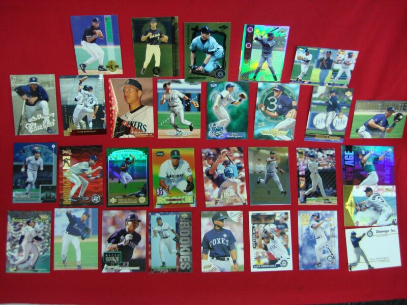 Alex Rodriguez Rookie & Insert Card Lot - 30 baseball cards featuring a mix of rookie and insert cards showcasing A-Rod's career.