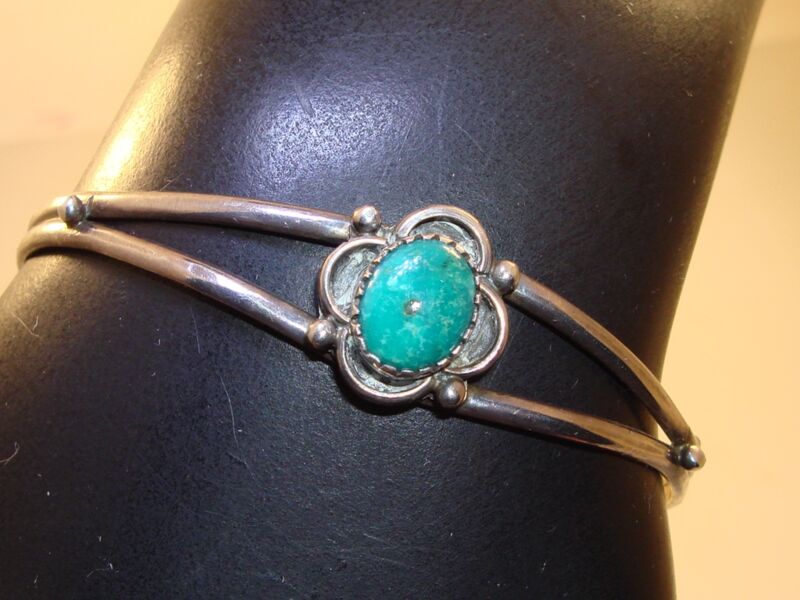Vintage L. Nez sterling silver and turquoise cuff bracelet