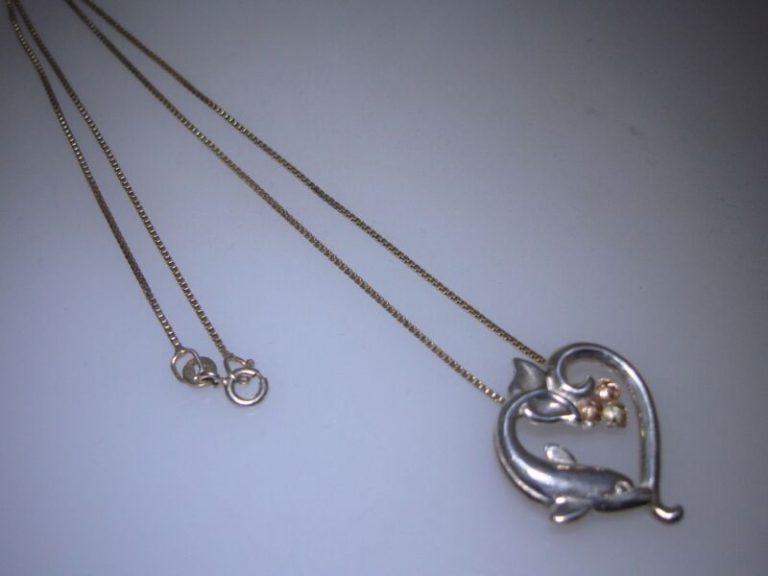 Vintage Coleman & Co. 12K Tri-Color Gold Dolphin Heart Pendant Necklace (.925 Sterling Silver)