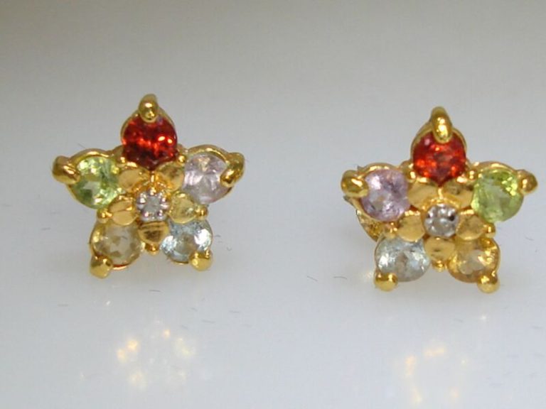 Sparkling vermeil sterling silver gemstone and diamond stud earrings