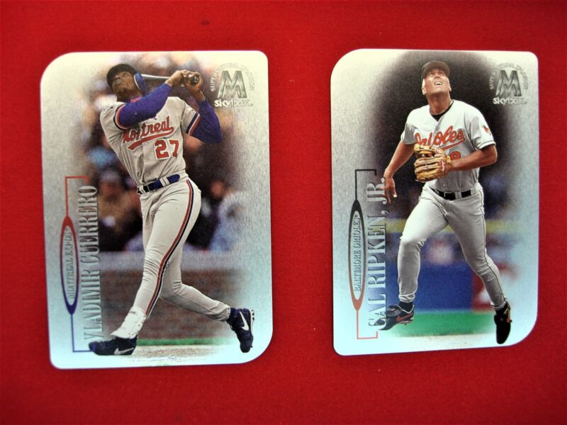 Cal Ripken Jr. and Vladimir Guerrero baseball cards from the 1999 Skybox Molten Metal Supernatural Explosion set