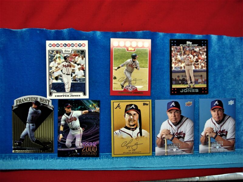 8 Chipper Jones baseball cards, including inserts, in various conditions