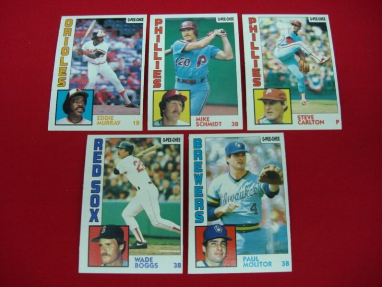 Lot of five 1984 O-Pee-Chee Better Player baseball cards featuring Schmidt, Carlton, Murray and more