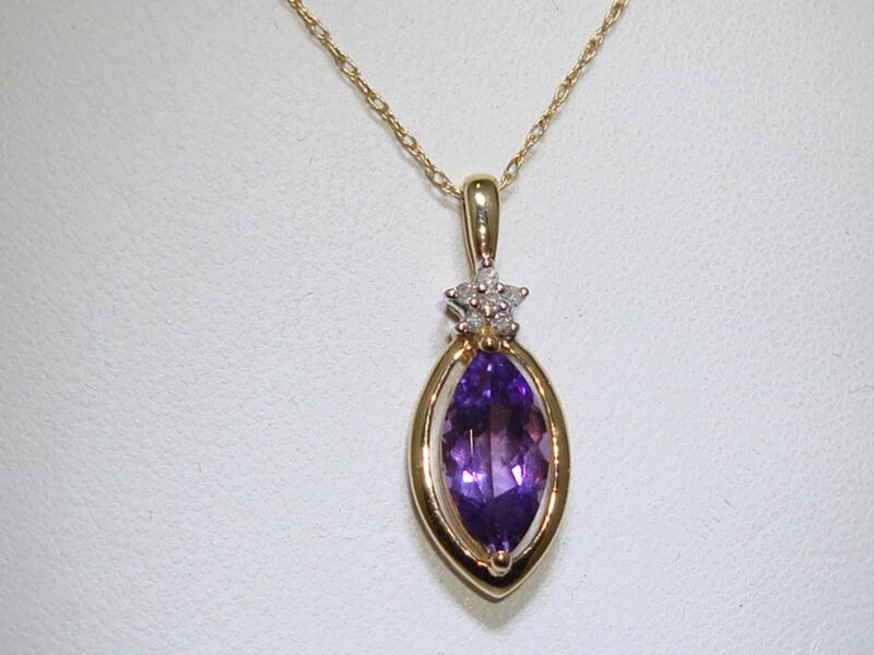 14K Gold Amethyst & Diamond Pendant Necklace