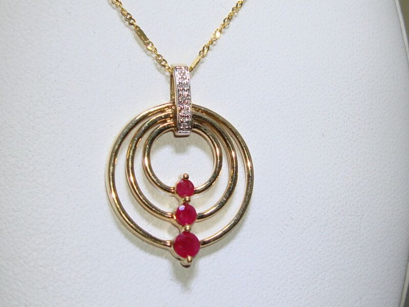 10K Gold Ruby & Diamond Pendant Necklace
