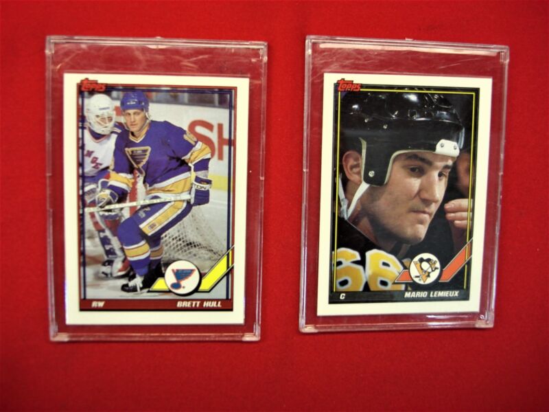 1991 Topps NHL Pre-Production Sample Cards of Brett Hull and Mario Lemieux