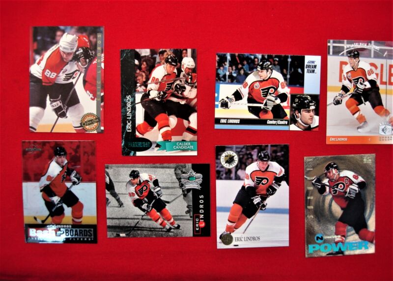 Eric Lindros trading cards lot of 8 with inserts, excellent condition