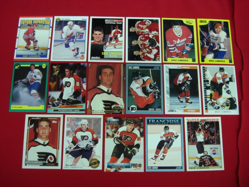 Collection of 17 Eric Lindros hockey cards