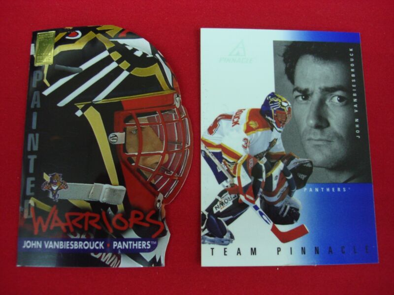 Rare John Vanbiesbrouck hockey card lot including a 1996 Donruss Elite acetate (#0036/2500) and a 1997 Pinnacle foil.